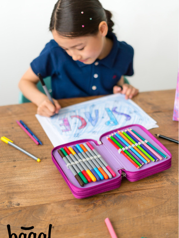 BAAGL  Baagl Unicorn Kingdom Trusă pentru creioane școlare mov cu trei niveluri