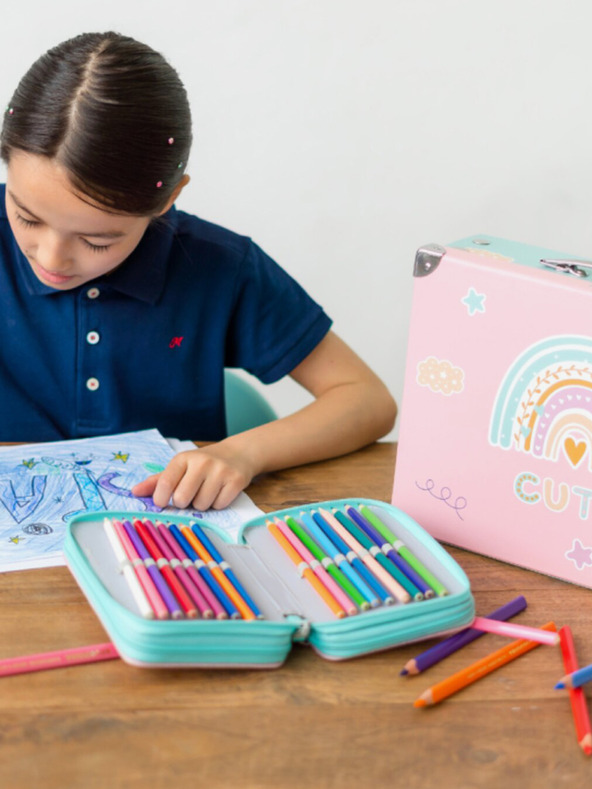 BAAGL  Trusă școlară pliabilă roz cu accesorii Baagl Rainbow