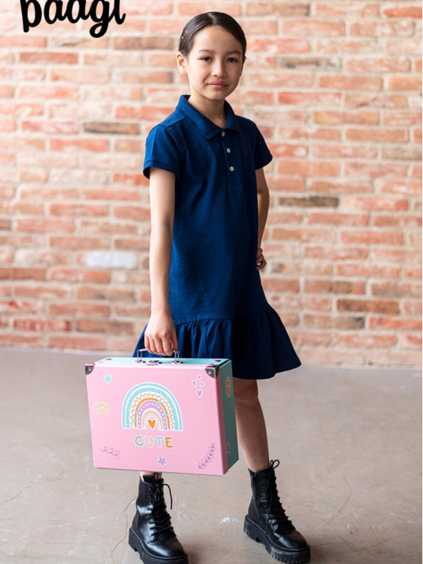 BAAGL  Trusă școlară pliabilă roz cu accesorii Baagl Rainbow