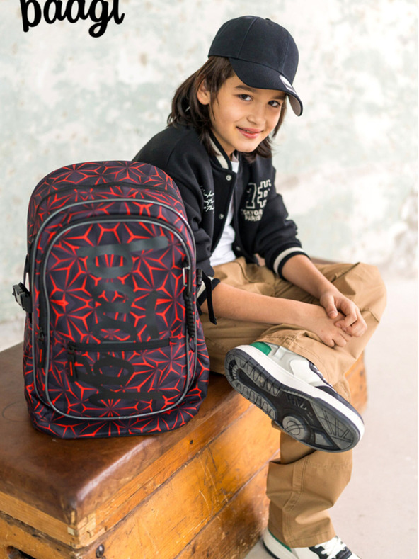 BAAGL  Rucsac școlar negru Baagl Core Red Polygon