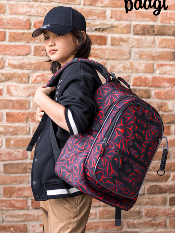 BAAGL  Rucsac școlar negru Baagl Core Red Polygon