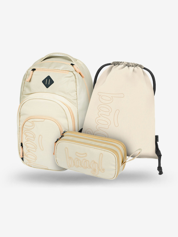 BAAGL  Set școlar bej - rucsac, penar, geantă Baagl Coolmate Bej