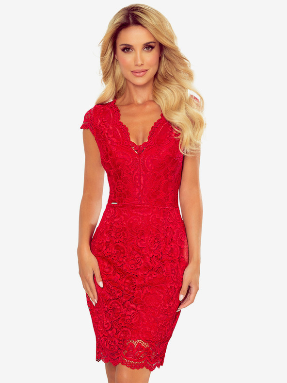 numoco Rochie din dantelă cu decolteu - roșu Numoco