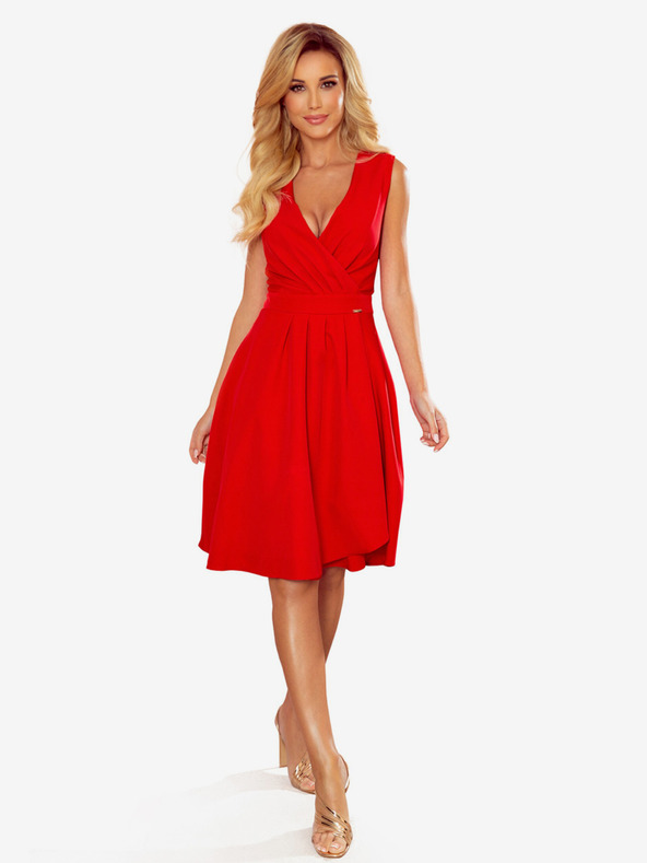 numoco ELLENA Rochie elegantă cu decolteu și pliuri - Roșu Numoco