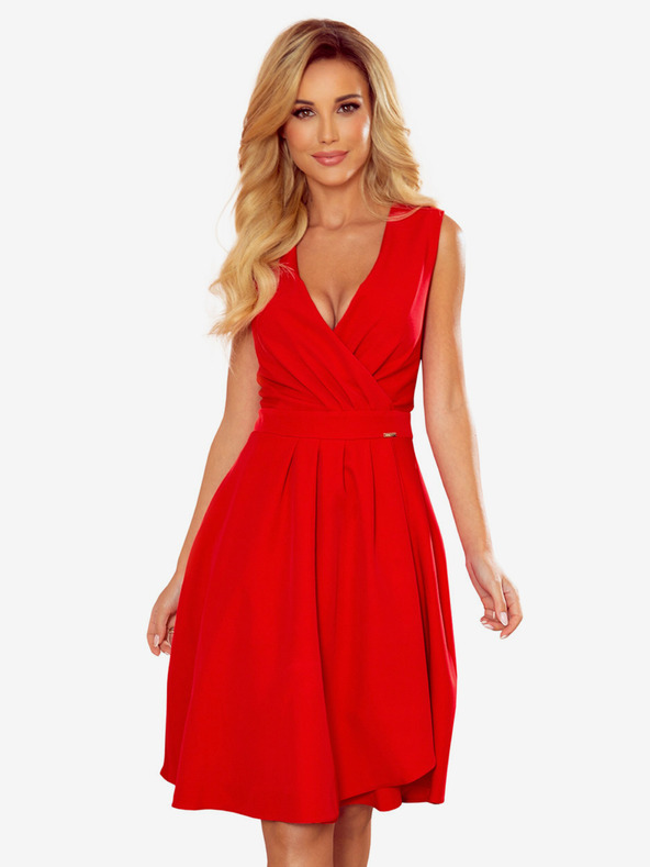 numoco ELLENA Rochie elegantă cu decolteu și pliuri - Roșu Numoco