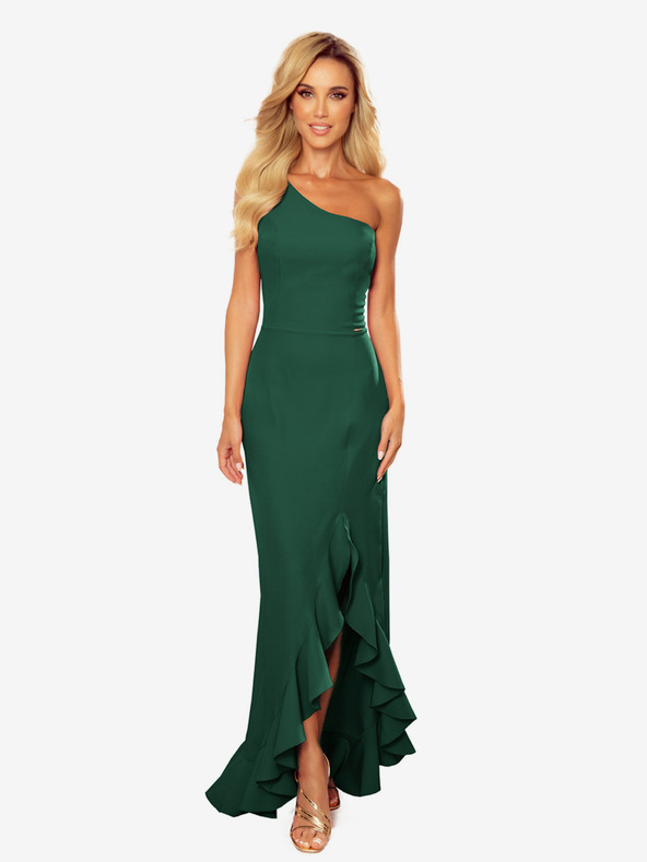 numoco Rochie lungă cu un umăr - verde închis Numoco