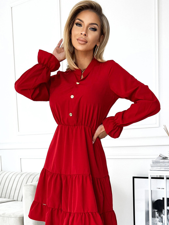 numoco Rochie cu decolteu în formă de inimă cu nasturi aurii - roșu Numoco