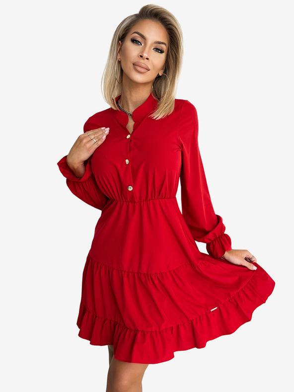 numoco Rochie cu decolteu în formă de inimă cu nasturi aurii - roșu Numoco