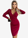 numoco Rochie elegantă din bumbac cu mâneci lungi, decolteu creion și mâneci lungi - Burgundy Numoco
