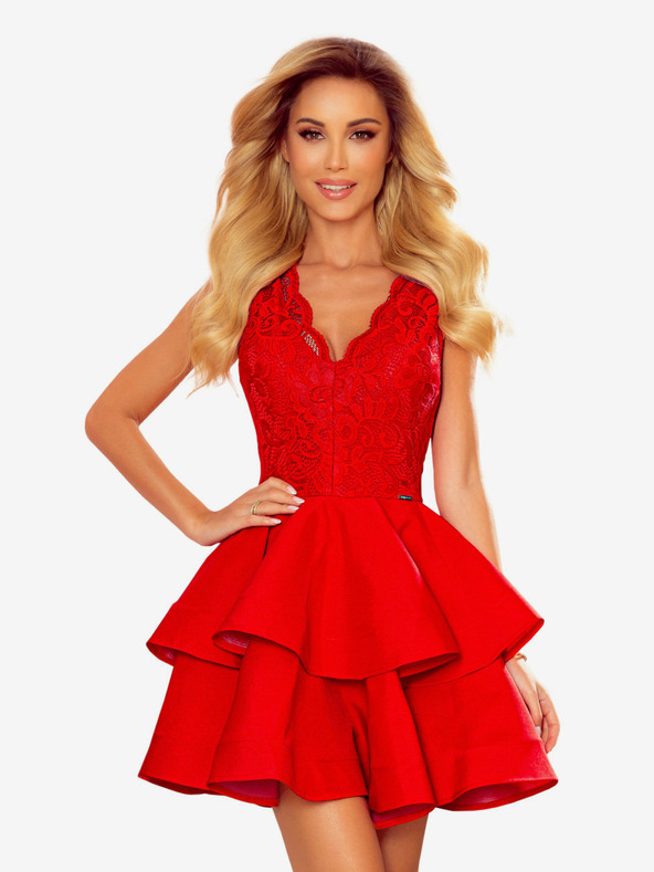 numoco Rochie exclusivistă cu decolteu din dantelă - roșu Numoco