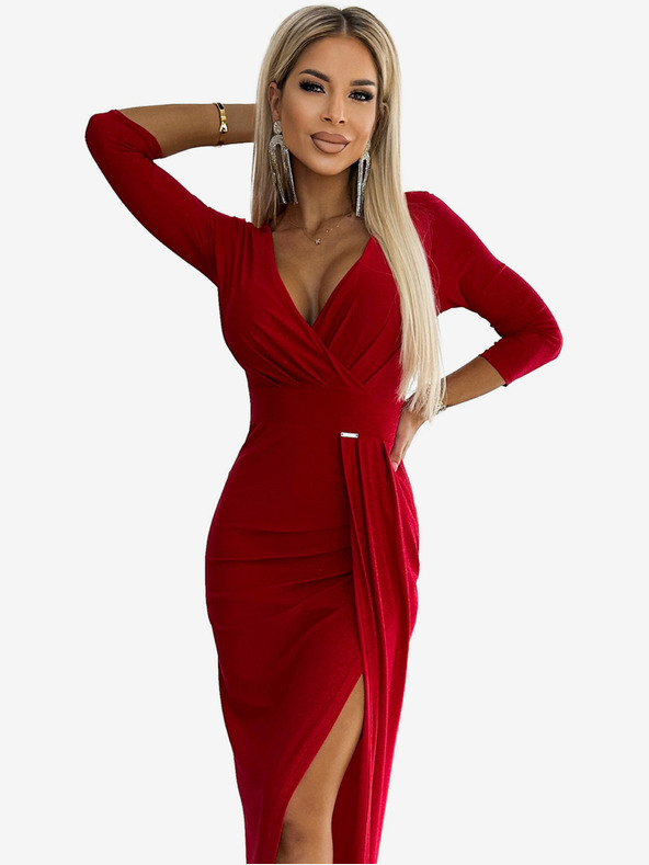 numoco Rochie glitterată cu decolteu și fantă pe picior - roșu Numoco