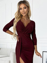 numoco Rochie lucioasă cu decolteu și crăpătură pe picior - Burgundy Numoco