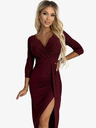 numoco Rochie lucioasă cu decolteu și crăpătură pe picior - Burgundy Numoco