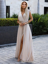 numoco Rochie lungă elegantă cu legături în mai multe moduri - bej cu sclipici Numoco