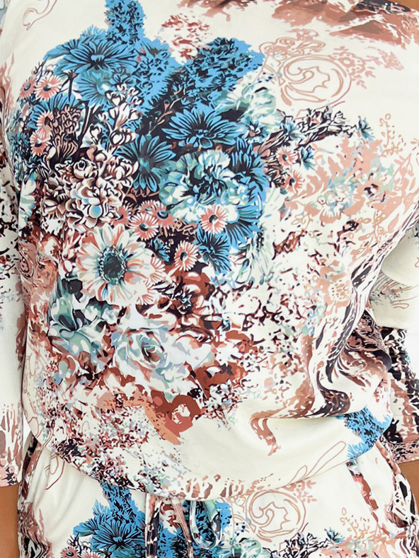 numoco Rochie sport cu buzunare - bej și flori albastre Numoco