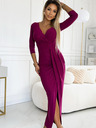 numoco Rochie lucioasă cu decolteu și fantă pe picior - fucsia cu sclipici Numoco