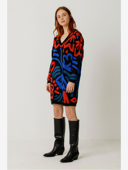 SKFK Rochie pulover pentru femei cu model albastru-portocaliu SKFK