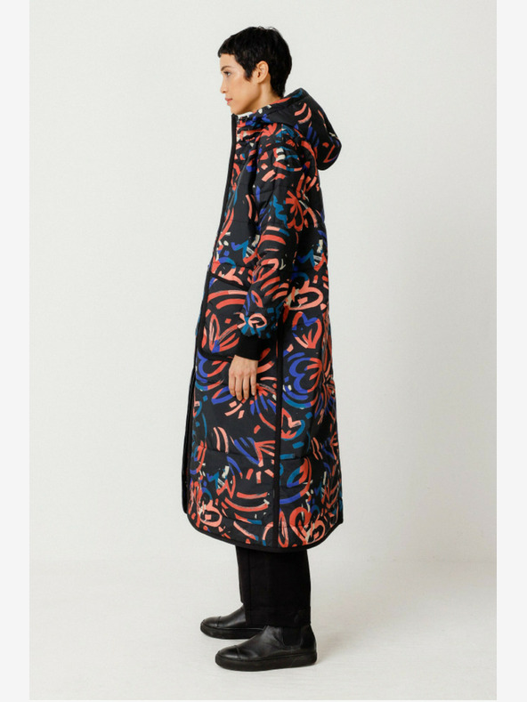 SKFK Palton de iarnă albastru și portocaliu pentru femei SKFK