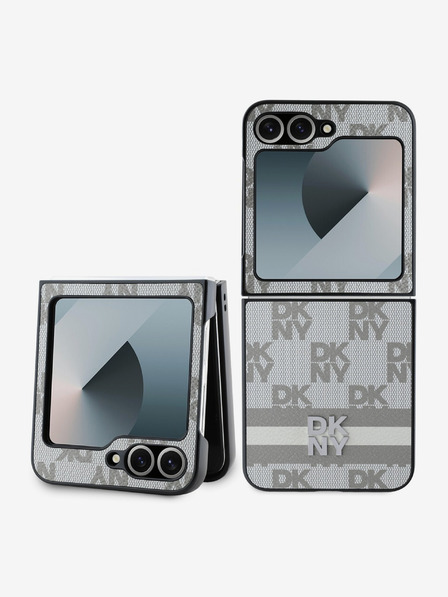DKNY DKNY PU Leather Checkered Pattern and Stripe Back Cover pentru Samsung Galaxy Z Flip 6 Beige
