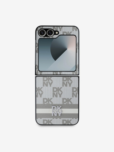 DKNY DKNY PU Leather Checkered Pattern and Stripe Back Cover pentru Samsung Galaxy Z Flip 6 Beige