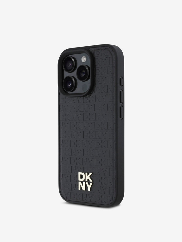 DKNY DKNY PU Leather Repeat Pattern Stack Logo MagSafe Back Cover pentru iPhone 16 Pro Black
