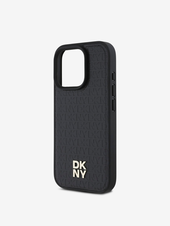 DKNY DKNY PU Leather Repeat Pattern Stack Logo MagSafe Back Cover pentru iPhone 16 Pro Black