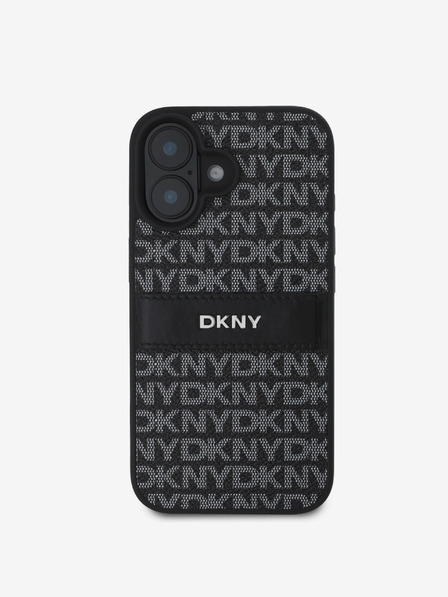 DKNY DKNY PU Leather Repeat Pattern Tonal Stripe Back Cover pentru iPhone 16 negru