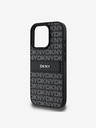DKNY DKNY PU Leather Repeat Pattern Tonal Stripe Back Cover pentru iPhone 16 Pro Black