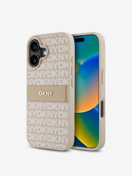 DKNY DKNY PU Leather Repeat Pattern Tonal Stripe Back Cover pentru iPhone 16 Plus roz