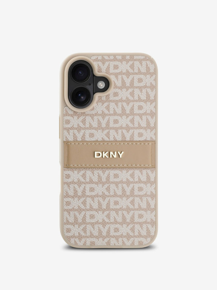 DKNY DKNY PU Leather Repeat Pattern Tonal Stripe Back Cover pentru iPhone 16 roz