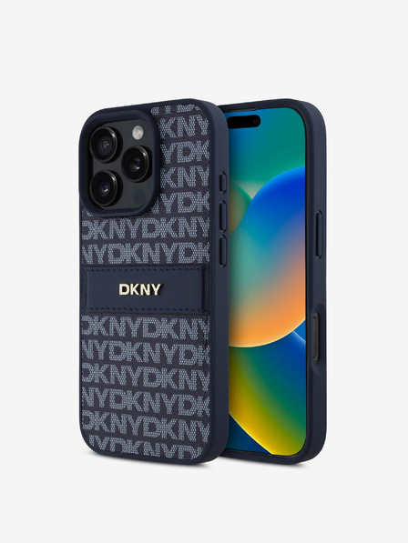 DKNY DKNY PU Leather Repeat Pattern Tonal Stripe Back Cover pentru iPhone 16 Pro Max Blue
