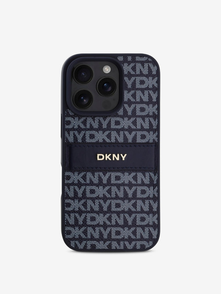 DKNY DKNY PU Leather Repeat Pattern Tonal Stripe Back Cover pentru iPhone 16 Pro Max Blue
