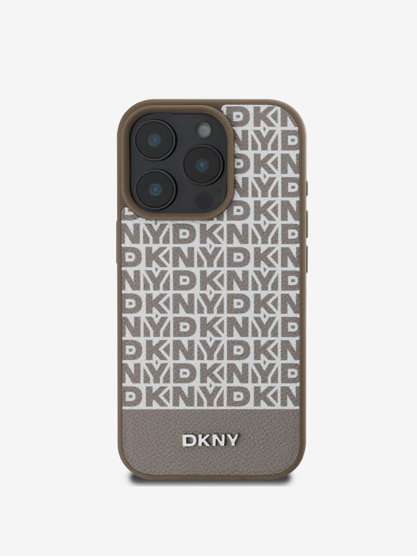 DKNY DKNY PU Leather Repeat Pattern Bottom Stripe MagSafe Back Cover pentru iPhone 16 Pro Max Brown