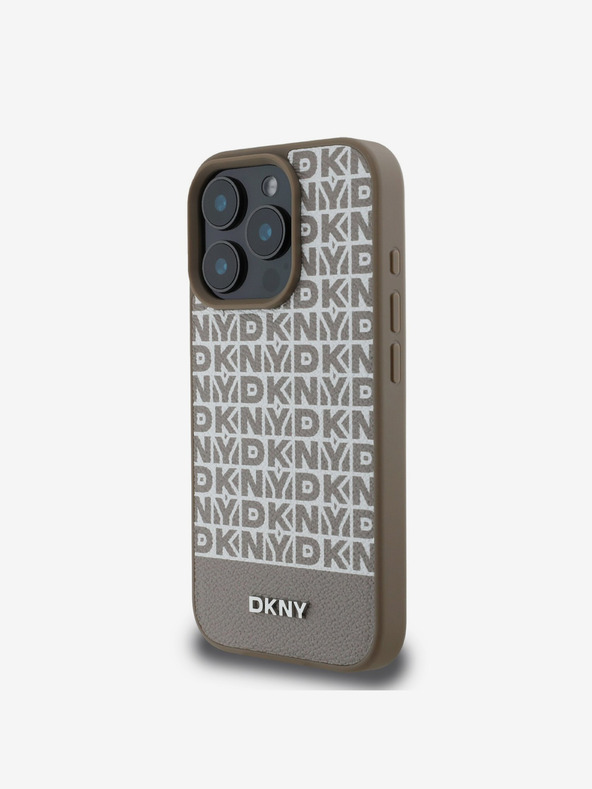 DKNY DKNY PU Leather Repeat Pattern Bottom Stripe MagSafe Back Cover pentru iPhone 16 Pro Max Brown