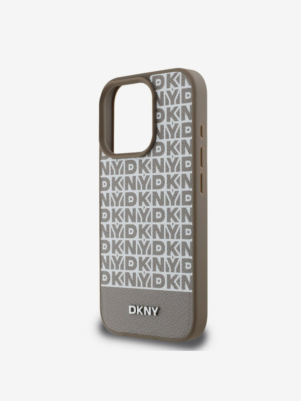 DKNY DKNY PU Leather Repeat Pattern Bottom Stripe MagSafe Back Cover pentru iPhone 16 Pro Max Brown