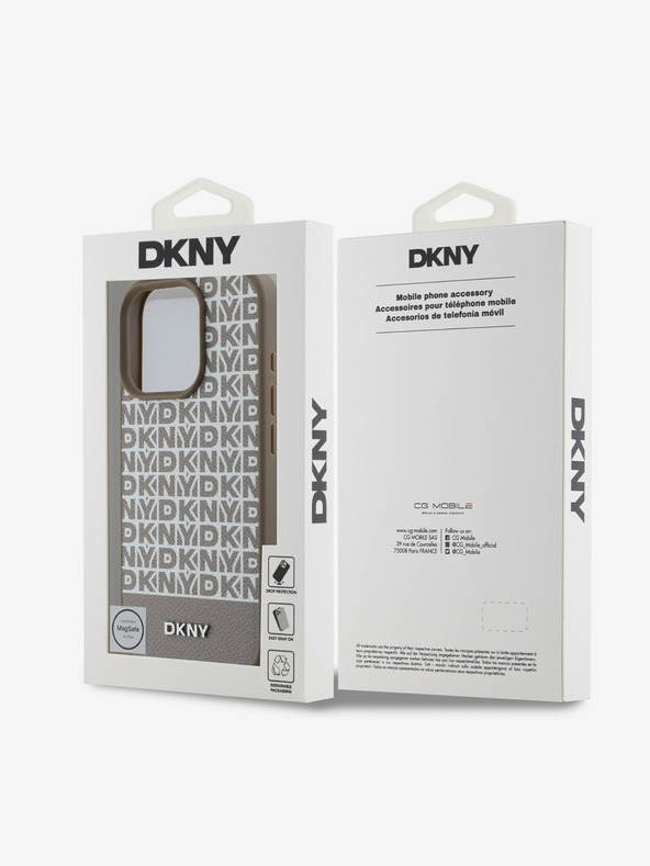 DKNY DKNY PU Leather Repeat Pattern Bottom Stripe MagSafe Back Cover pentru iPhone 16 Pro Max Brown