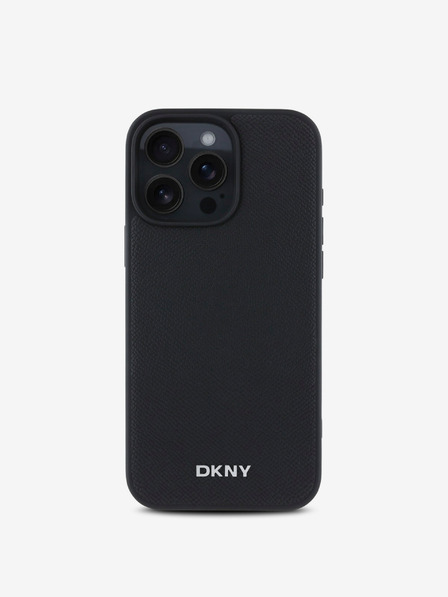 DKNY DKNY PU din piele Silver Metal Logo Magsafe Back Cover pentru iPhone 16 Pro negru