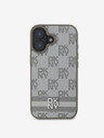 DKNY DKNY PU Leather Checkered Pattern și Stripe Back Cover pentru iPhone 16 Bej