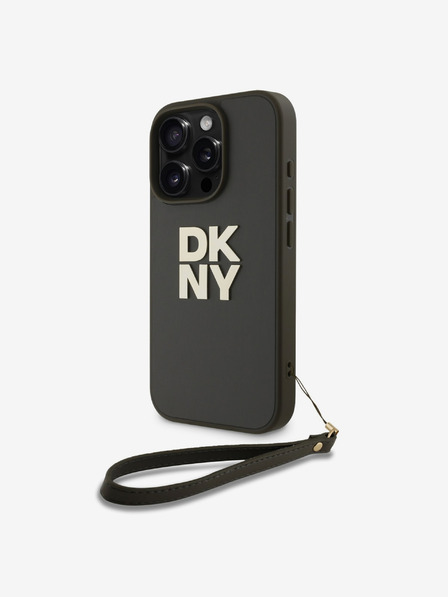 DKNY PU Leather Stack Logo Wrist Strap Zadní Kryt pro iPhone 16 Pro Max Green Carcasa de telefon