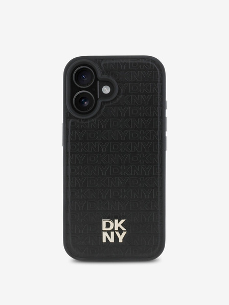 DKNY DKNY PU Leather Repeat Pattern Stack Logo MagSafe Back Cover pentru iPhone 16 Plus negru