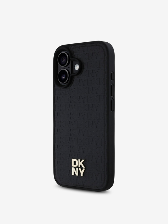 DKNY DKNY PU Leather Repeat Pattern Stack Logo MagSafe Back Cover pentru iPhone 16 Plus negru
