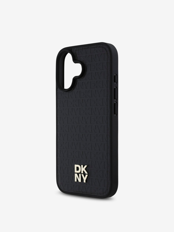 DKNY DKNY PU Leather Repeat Pattern Stack Logo MagSafe Back Cover pentru iPhone 16 Plus negru