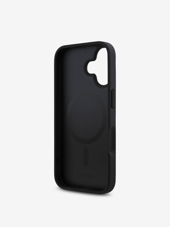 DKNY DKNY PU Leather Repeat Pattern Stack Logo MagSafe Back Cover pentru iPhone 16 Plus negru