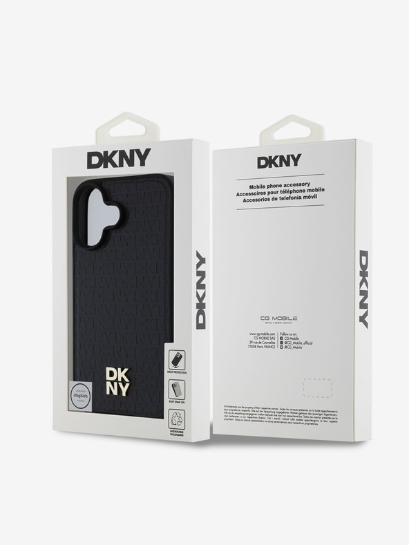 DKNY DKNY PU Leather Repeat Pattern Stack Logo MagSafe Back Cover pentru iPhone 16 Plus negru
