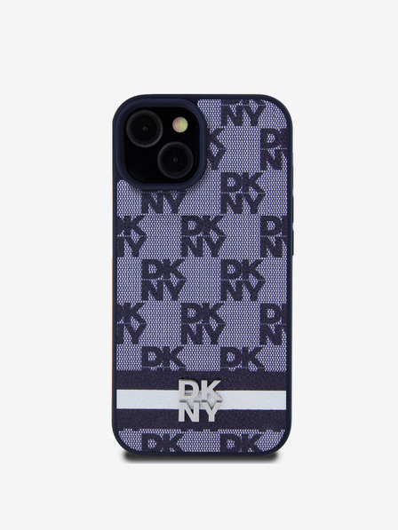 DKNY DKNY PU din piele cu model în carouri și dungi Back Cover pentru iPhone 15 albastru