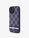 DKNY DKNY PU din piele cu model în carouri și dungi Back Cover pentru iPhone 15 albastru