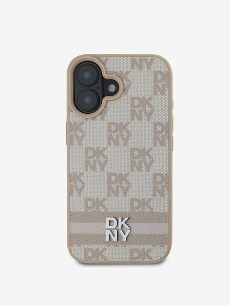 DKNY DKNY PU din piele model în carouri și Stripe Back Cover pentru iPhone 16 roz
