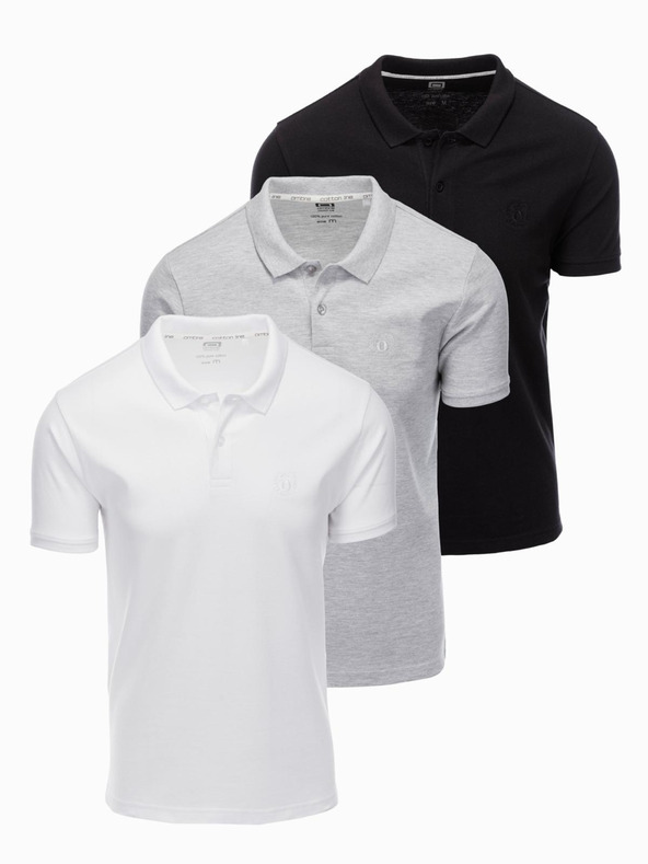 Ombre Clothing Tricou polo din bumbac pentru bărbați BASIC - negru/gri metalizat/alb V2 OM-POBS-0133 Ombre Clothing