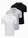 Ombre Clothing Tricou polo din bumbac pentru bărbați BASIC - negru/gri metalizat/alb V2 OM-POBS-0133 Ombre Clothing