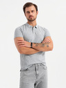 Ombre Clothing Tricou polo din bumbac pentru bărbați BASIC - negru/gri metalizat/alb V2 OM-POBS-0133 Ombre Clothing